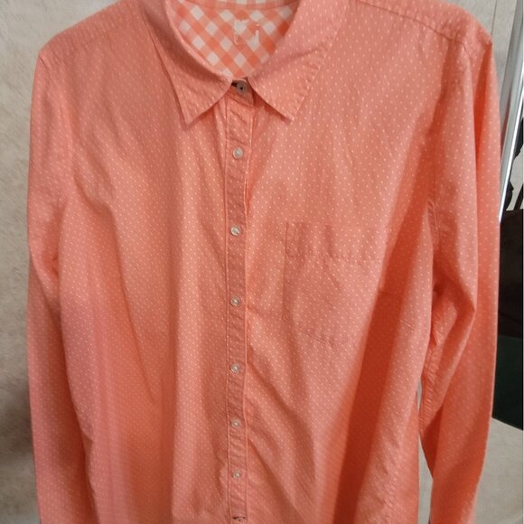 J C Penny Tops - Polka Dot Long Sleeve Shirt Orange Peach Colored Blouse Size L
